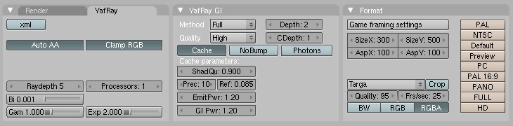Render settings with yafray